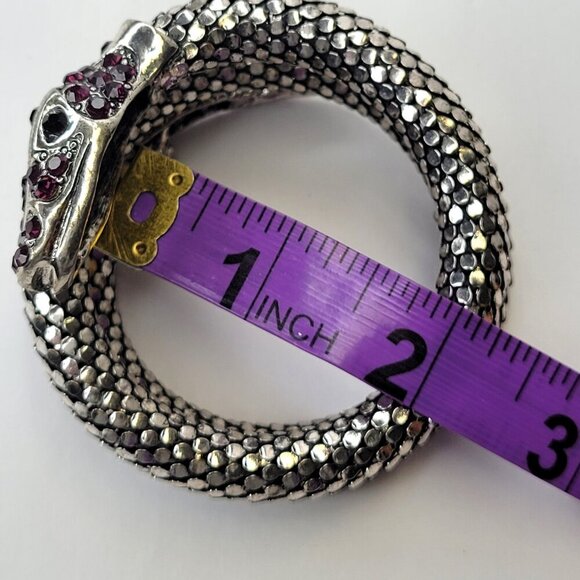 Vintage Mesh Purple Rhinestone 3 Coil Serpent SIlver Snake Bracelet - Picture 10 of 11